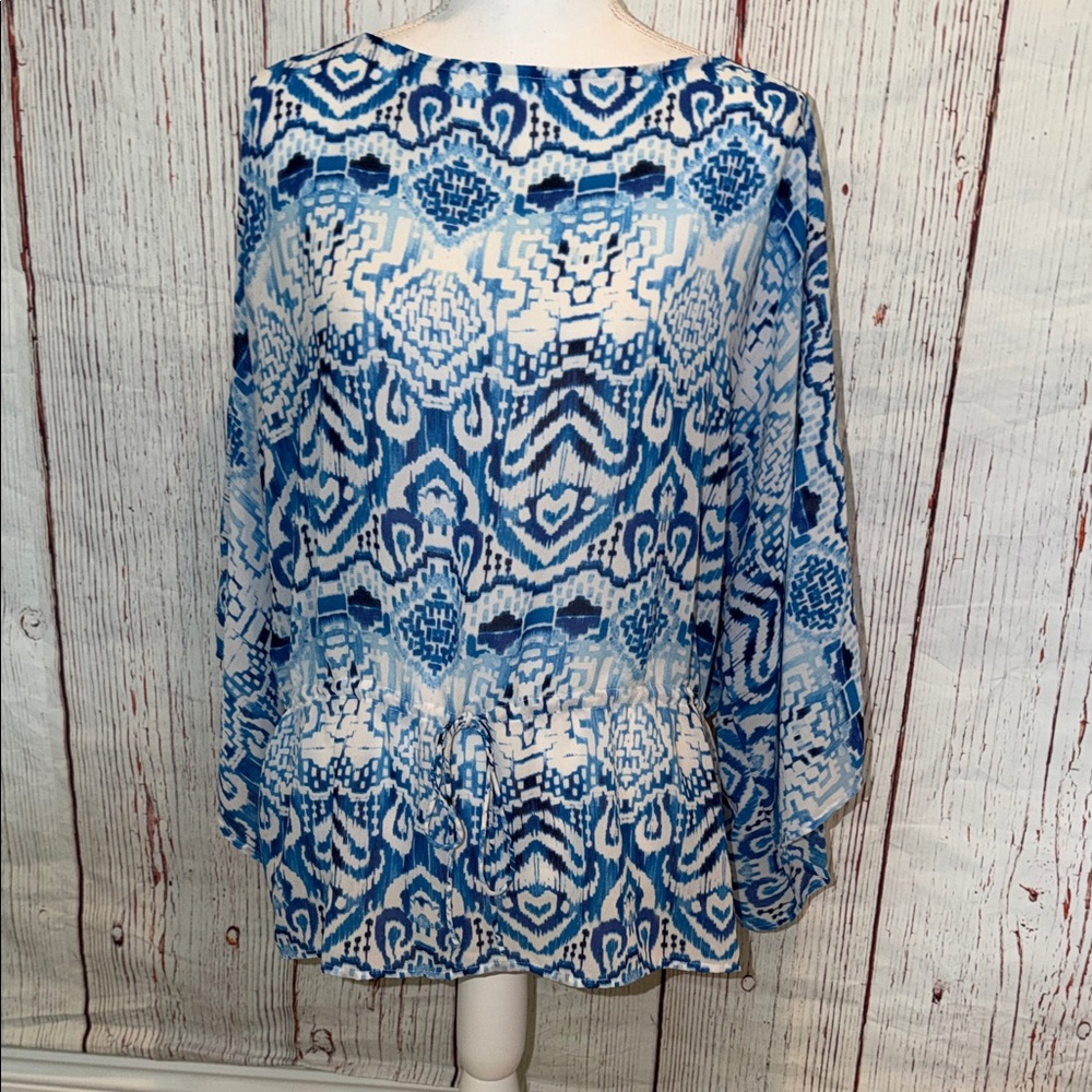 Chaps Blue and White Patterned Blouse